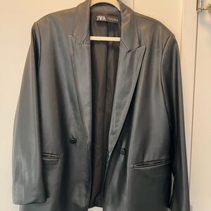 Zara Black Faux Leather Blazer Jacket